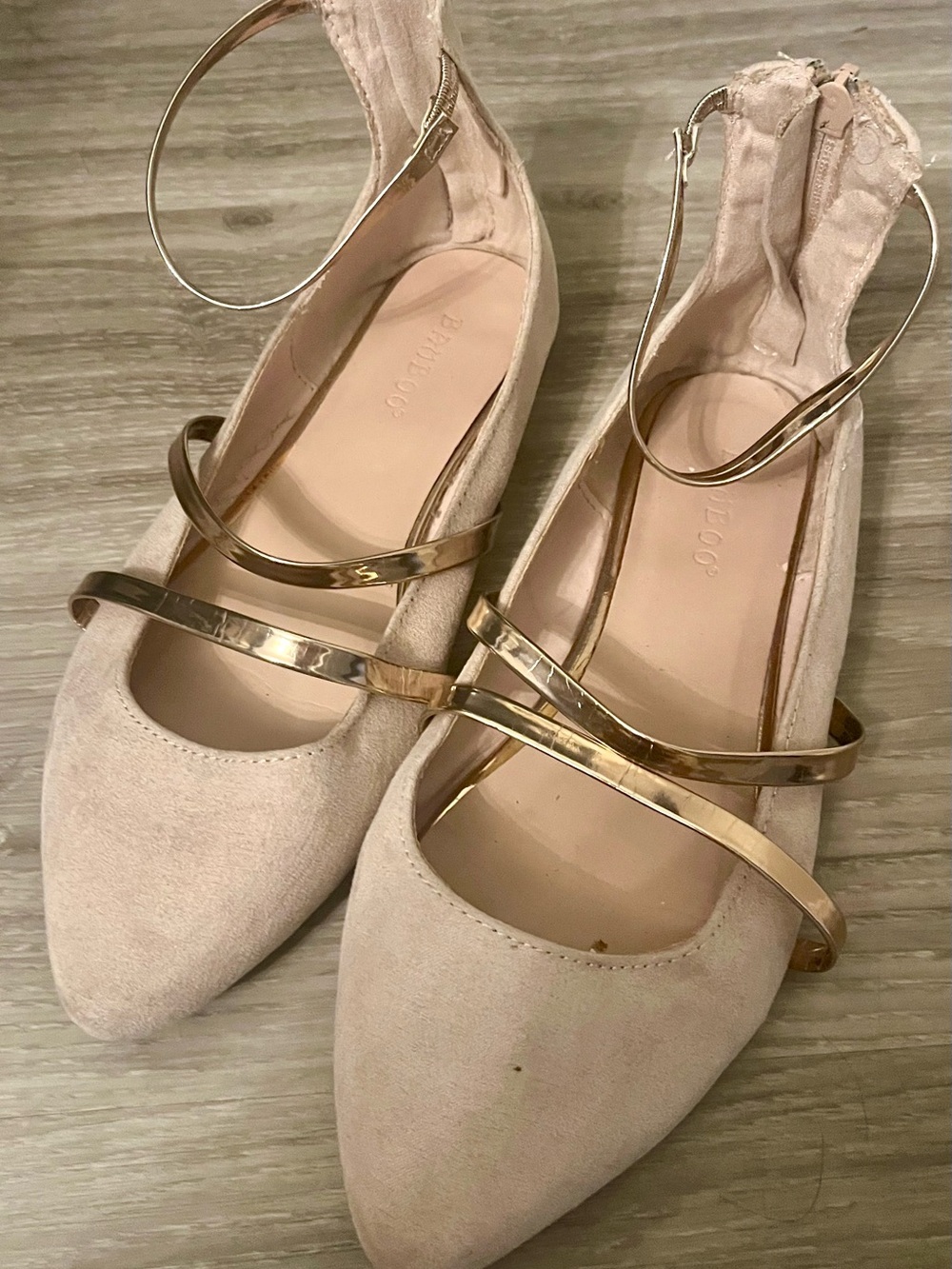 BAMBOO Blush Suede Pointed Flats with Straps